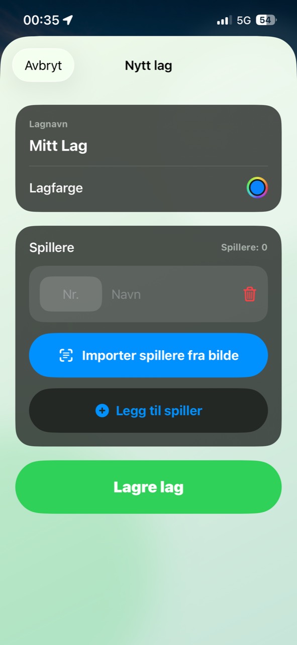 Nytt lag med spillerliste og import fra bilde